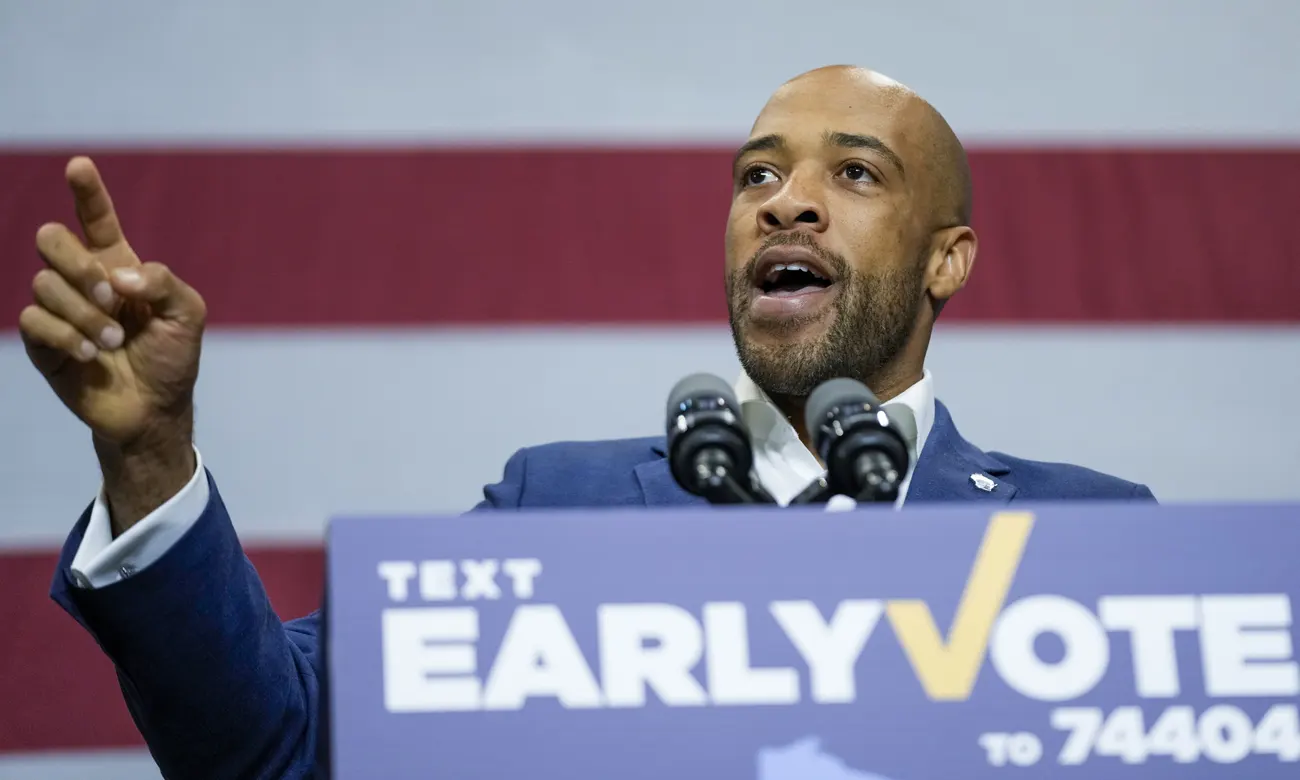 Mandela Barnes speaking behind a podium