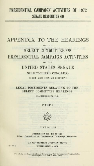 Watergate hearing report cover sheet