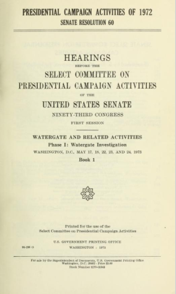 Watergate hearing report cover sheet