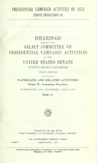 Watergate hearing report cover sheet