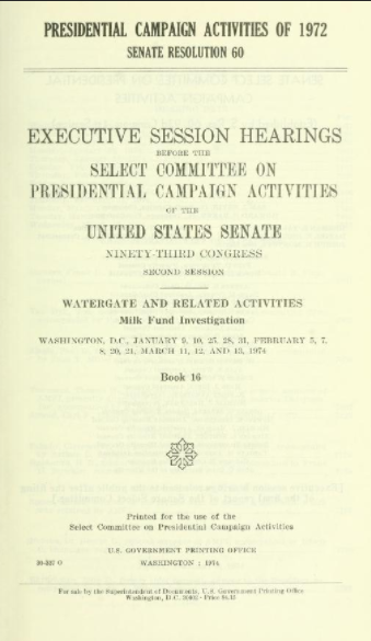 Watergate hearing report cover sheet