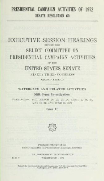 Watergate hearing report cover sheet