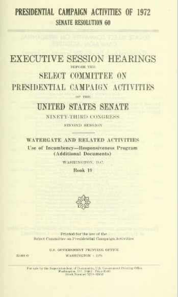 Watergate hearing report cover sheet