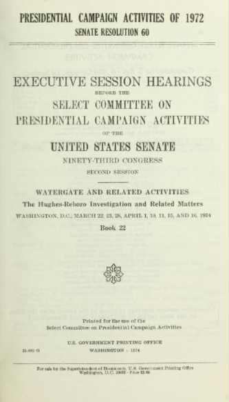Watergate hearing report cover sheet