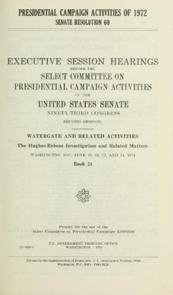 Watergate hearing report cover sheet