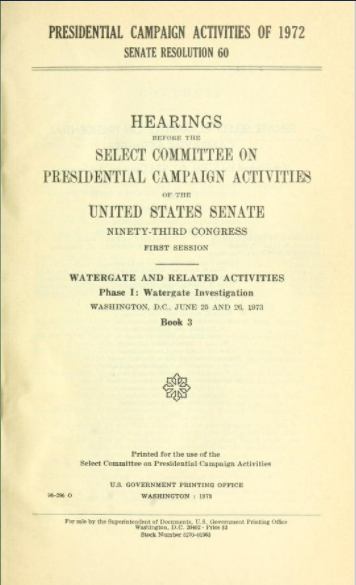 Watergate hearing report cover sheet
