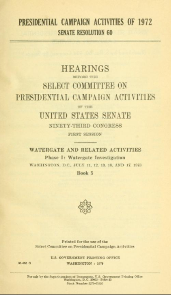 Watergate hearing report cover sheet