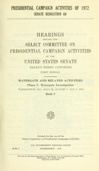 Watergate hearing report cover sheet